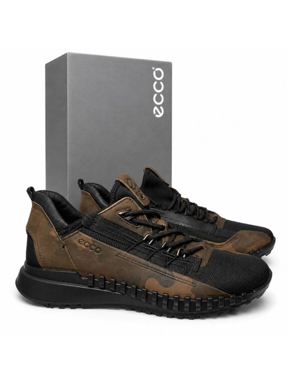 ECCO Zipflex M Camo Supportive Walking Sneakers Mens EU 41 US 7-7.5 Tarmac Black